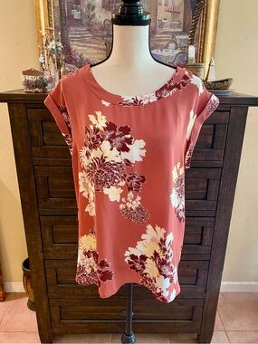 Ann Taylor Floral Cap-Sleeve Blouse - Dusty Rose